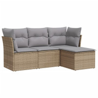 Produktbild för Soffgrupp för trädgård med dynor 4 delar beige konstrotting