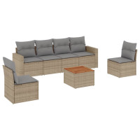 Produktbild för Matgrupp för trädgården med dynor 7 delar beige konstrotting