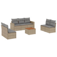 Produktbild för Matgrupp för trädgården med dynor 8 delar beige konstrotting