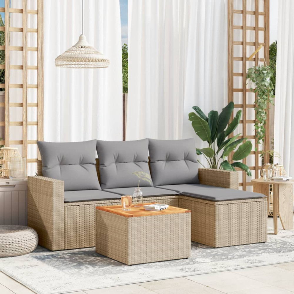 Produktbild för Soffgrupp för trädgården med dynor 5 delar beige konstrotting