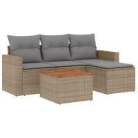 Produktbild för Soffgrupp för trädgården med dynor 5 delar beige konstrotting