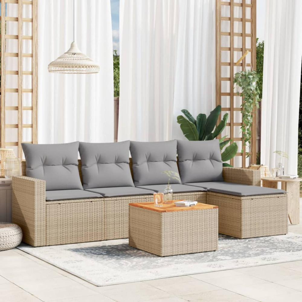 Produktbild för Soffgrupp för trädgården med dynor 6 delar beige konstrotting