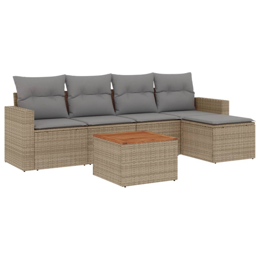 Produktbild för Soffgrupp för trädgården med dynor 6 delar beige konstrotting