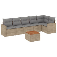 Produktbild för Matgrupp för trädgården med dynor 7 delar beige konstrotting