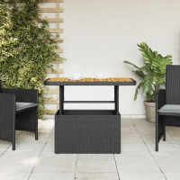 Produktbild för Trädgårdsbord svart 90x55x71 cm konstrotting och akaciaträ