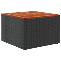 Produktbild för Trädgårdsbord svart 55x55x37 cm konstrotting och akaciaträ