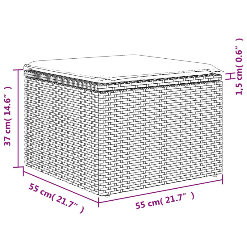 Produktbild för Trädgårdspall med dyna grå 55x55x37 cm konstrotting