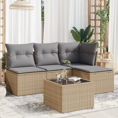 vidaXL Soffgrupp för trädgården med dynor 5 delar beige konstrotting
