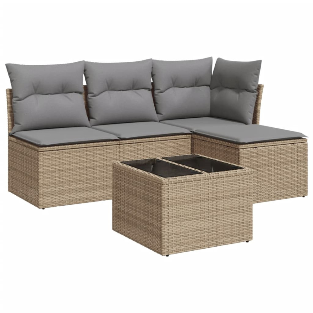 Produktbild för Soffgrupp för trädgården med dynor 5 delar beige konstrotting