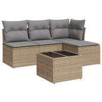 Produktbild för Soffgrupp för trädgården med dynor 5 delar beige konstrotting