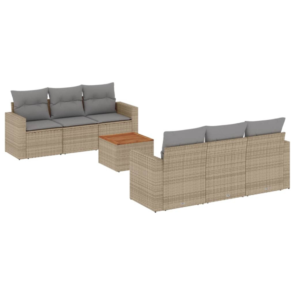 Produktbild för Matgrupp för trädgården med dynor 7 delar beige konstrotting