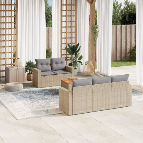 vidaXL Soffgrupp för trädgården med dynor 6 delar beige konstrotting