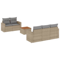 Produktbild för Soffgrupp för trädgården med dynor 6 delar beige konstrotting