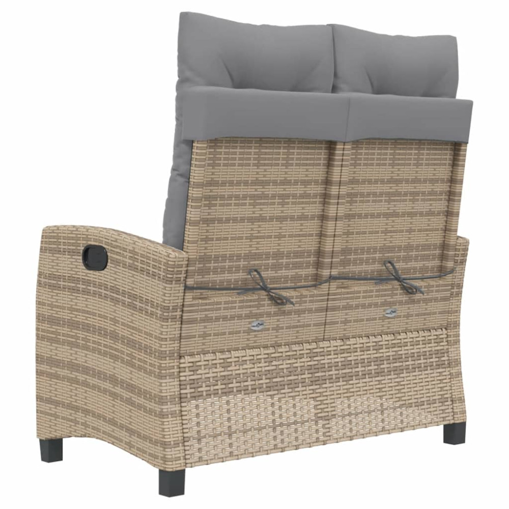 Produktbild för Justerbar trädgårdsbänk med dynor beige konstrotting