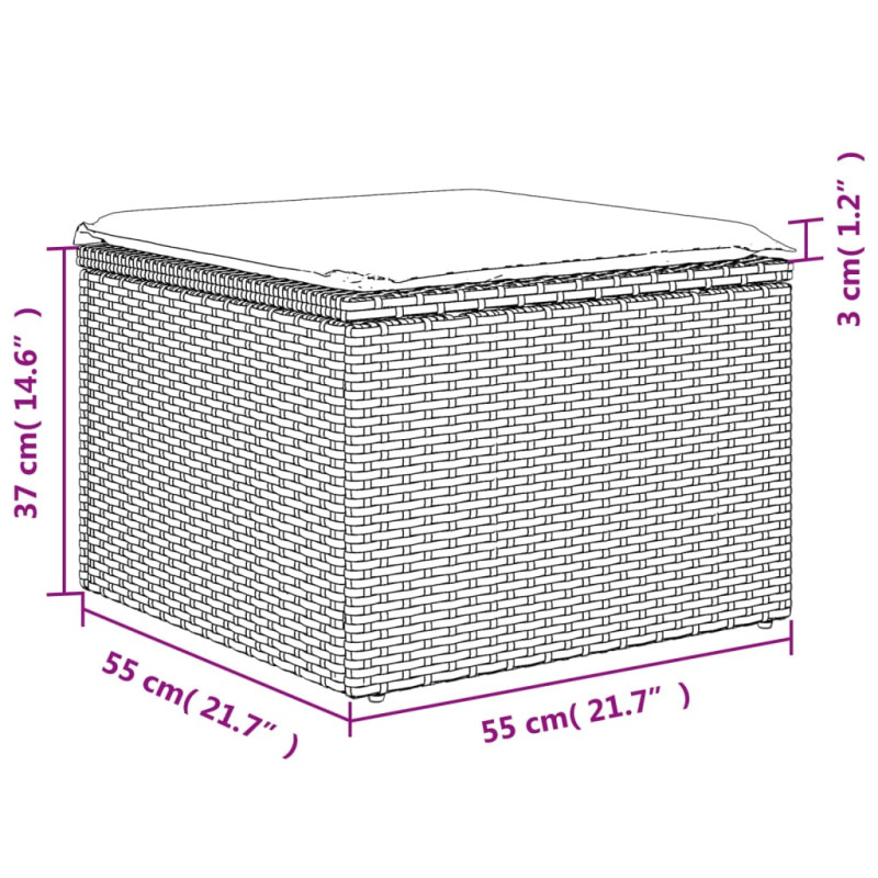 Produktbild för Trädgårdspall med dyna grå 55x55x37 cm konstrotting