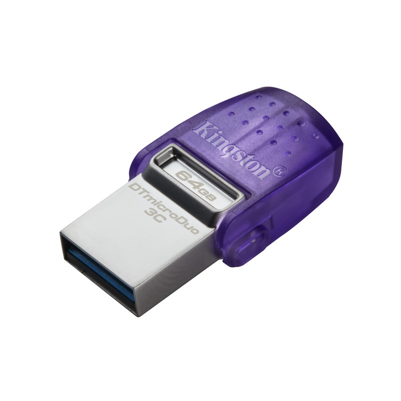 Produktbild för Kingston Technology DataTraveler microDuo 3C USB-sticka 64 GB USB Type-A / USB Type-C 3.2 Gen 1 (3.1 Gen 1) Lila, Rostfritt stål