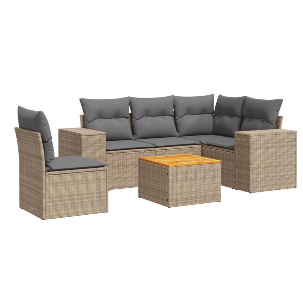 Produktbild för Soffgrupp för trädgården med dynor 6 delar beige konstrotting