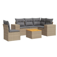 Produktbild för Soffgrupp för trädgården med dynor 6 delar beige konstrotting