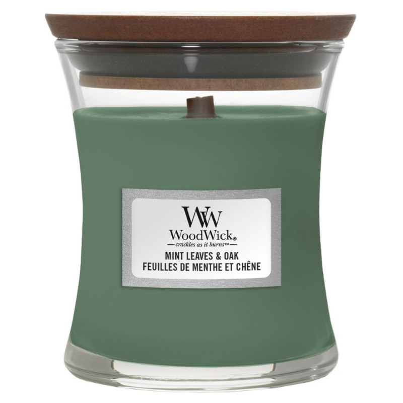 Produktbild för WoodWick Mint Leaves & Oak stearinljus Cylinder Mint, Ekträ Grön 1 styck