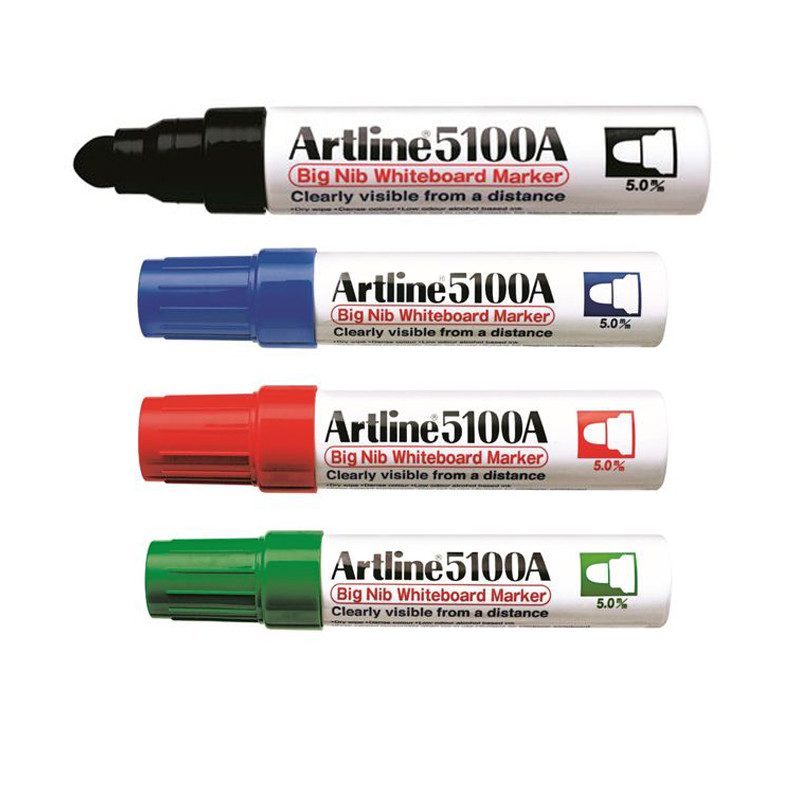 Produktbild för Artline EK-5100A märkpennor 4 styck Rundad spets Svart, Blå, Grön, Röd