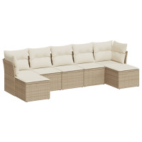 Produktbild för Matgrupp för trädgården med dynor 7 delar beige konstrotting