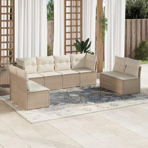 vidaXL Matgrupp för trädgården med dynor 8 delar beige konstrotting