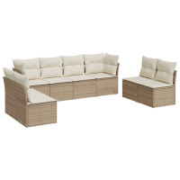 Produktbild för Matgrupp för trädgården med dynor 8 delar beige konstrotting