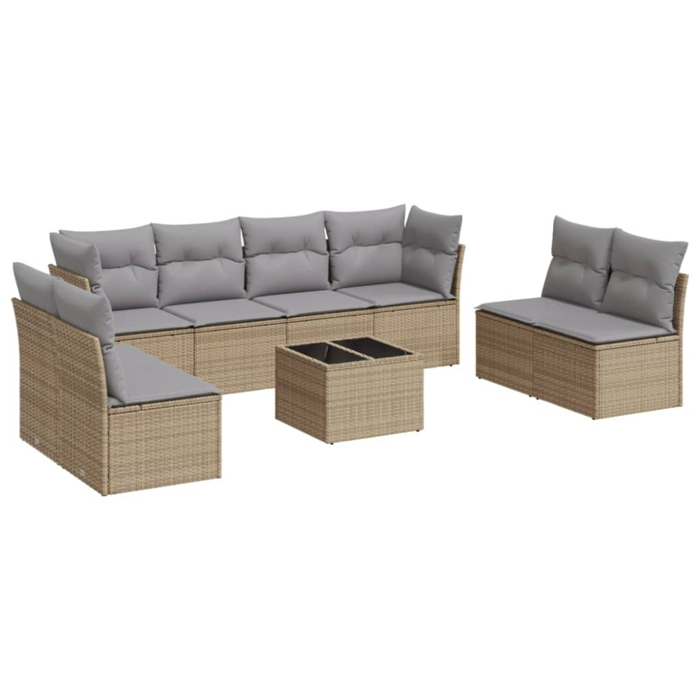 Produktbild för Soffgrupp för trädgården med dynor 9 delar beige konstrotting
