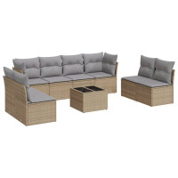 Produktbild för Soffgrupp för trädgården med dynor 9 delar beige konstrotting
