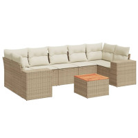 Produktbild för Matgrupp för trädgården med dynor 8 delar beige konstrotting