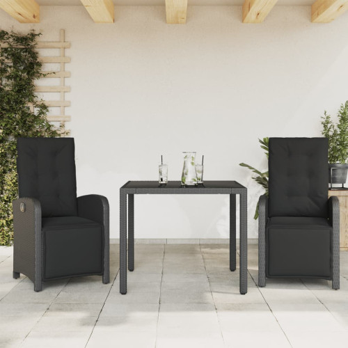 vidaXL Caféset med dynor 3 delar svart konstrotting