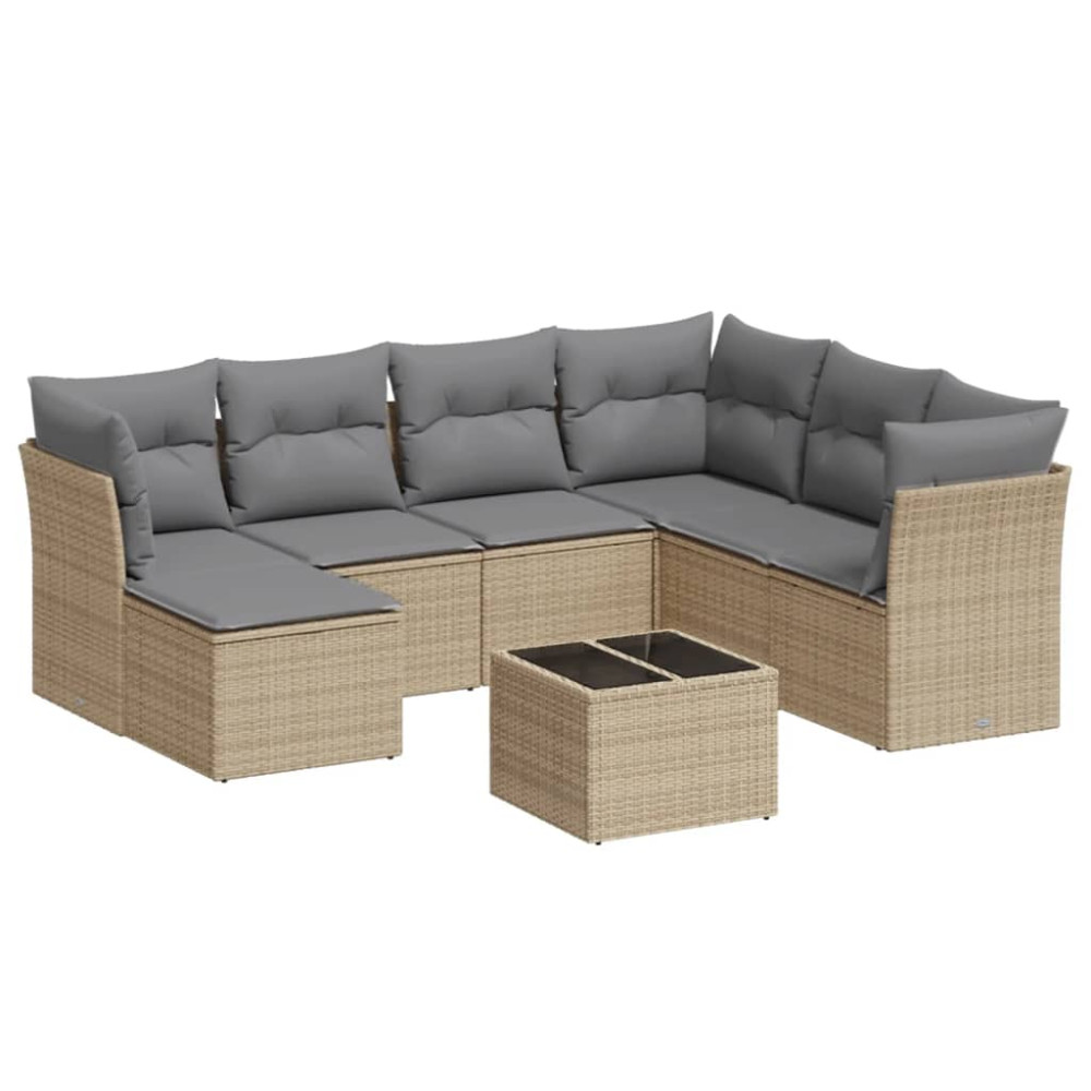Produktbild för Matgrupp för trädgården med dynor 8 delar beige konstrotting