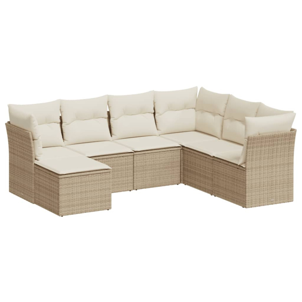 Produktbild för Matgrupp för trädgården med dynor 7 delar beige konstrotting