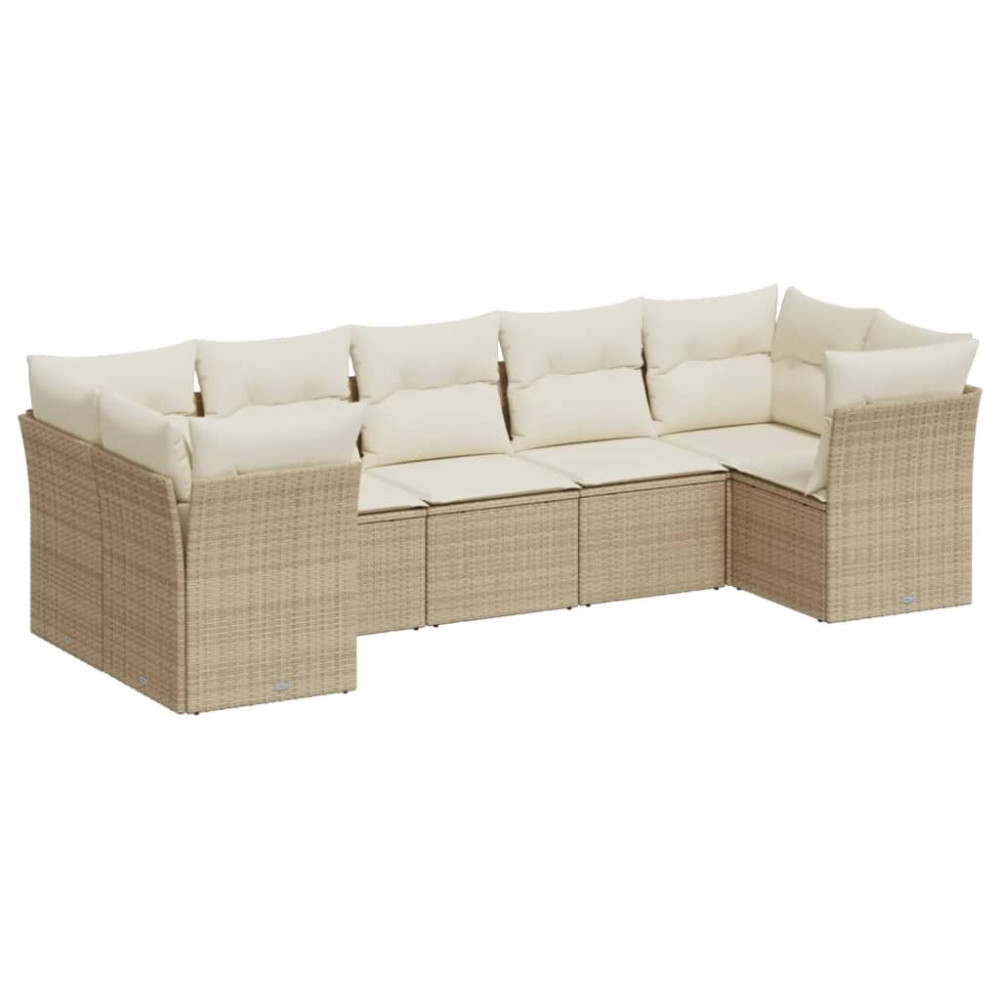 Produktbild för Matgrupp för trädgården med dynor 7 delar beige konstrotting