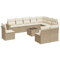 Produktbild för Loungegrupp för trädgården m. dynor 11 delar beige konstrotting