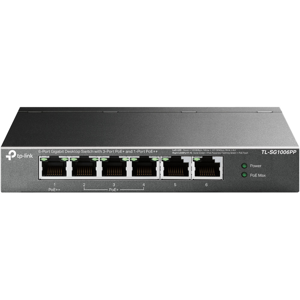 Produktbild för TP-Link TL-SG1006PP nätverksswitchar Ohanterad Gigabit Ethernet (10/100/1000) Strömförsörjning via Ethernet (PoE) stöd Grå