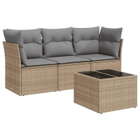 Produktbild för Soffgrupp för trädgård med dynor 4 delar beige konstrotting