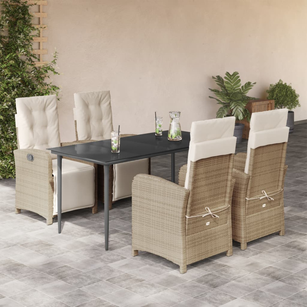 Produktbild för Matgrupp för trädgården med dynor 5 delar beige konstrotting