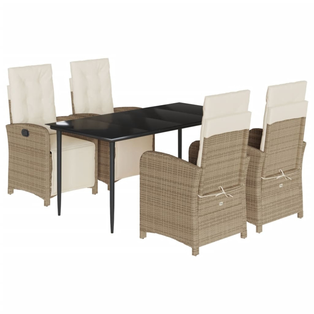 Produktbild för Matgrupp för trädgården med dynor 5 delar beige konstrotting