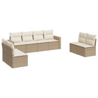 Produktbild för Matgrupp för trädgården med dynor 8 delar beige konstrotting