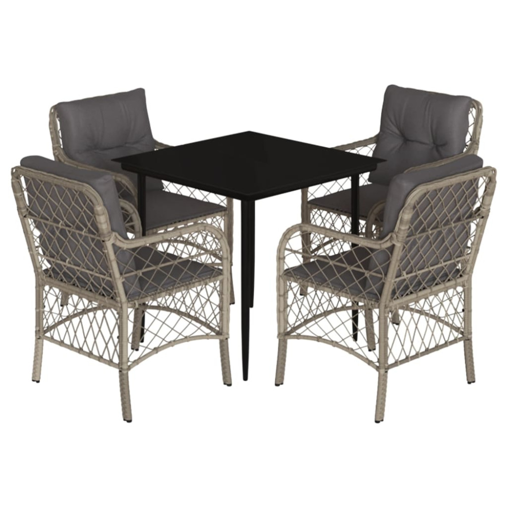 Produktbild för Matgrupp för trädgården med dynor 5 delar ljusgrå konstrottning