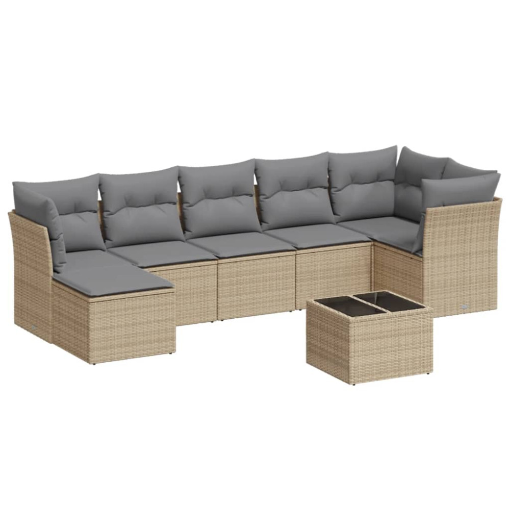 Produktbild för Matgrupp för trädgården med dynor 8 delar beige konstrotting