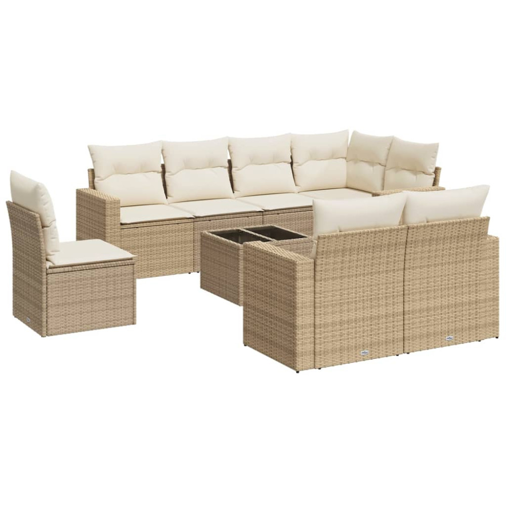 Produktbild för Soffgrupp för trädgården med dynor 9 delar beige konstrotting
