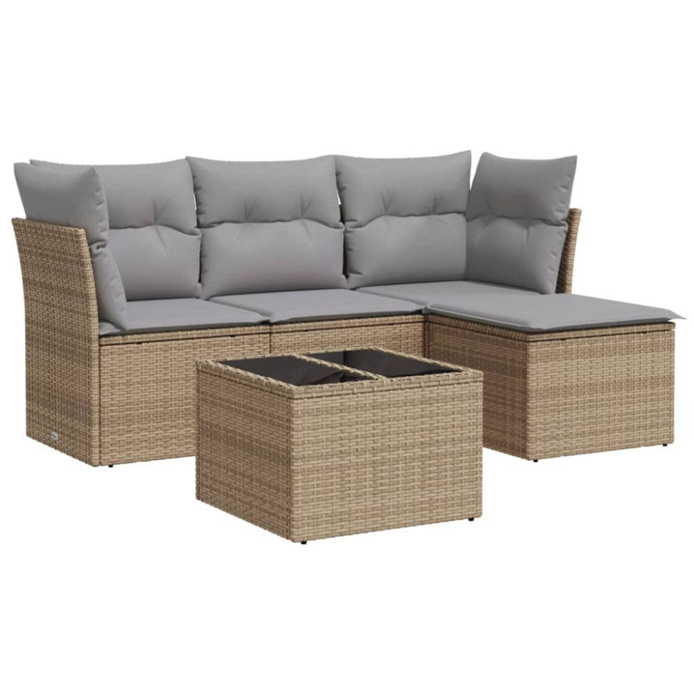 Produktbild för Soffgrupp för trädgården med dynor 5 delar beige konstrotting