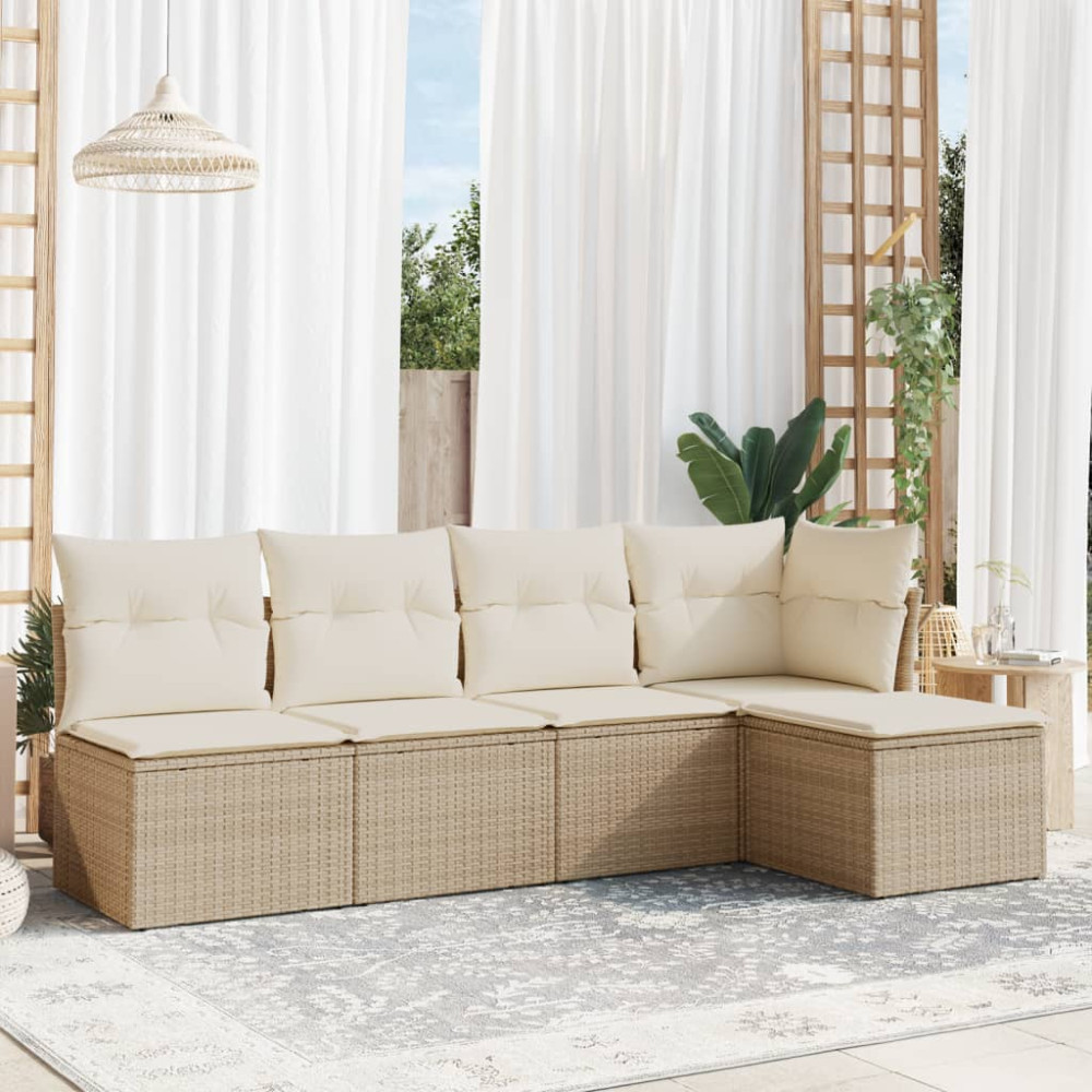 Produktbild för Soffgrupp för trädgården med dynor 5 delar beige konstrotting