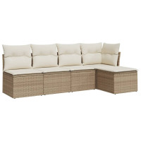 Produktbild för Soffgrupp för trädgården med dynor 5 delar beige konstrotting