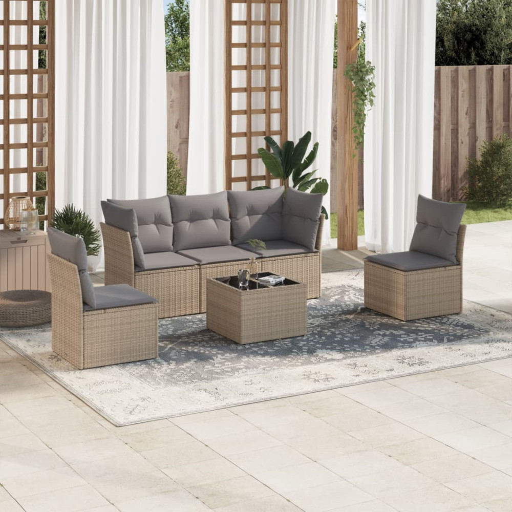 Produktbild för Soffgrupp för trädgården med dynor 6 delar beige konstrotting