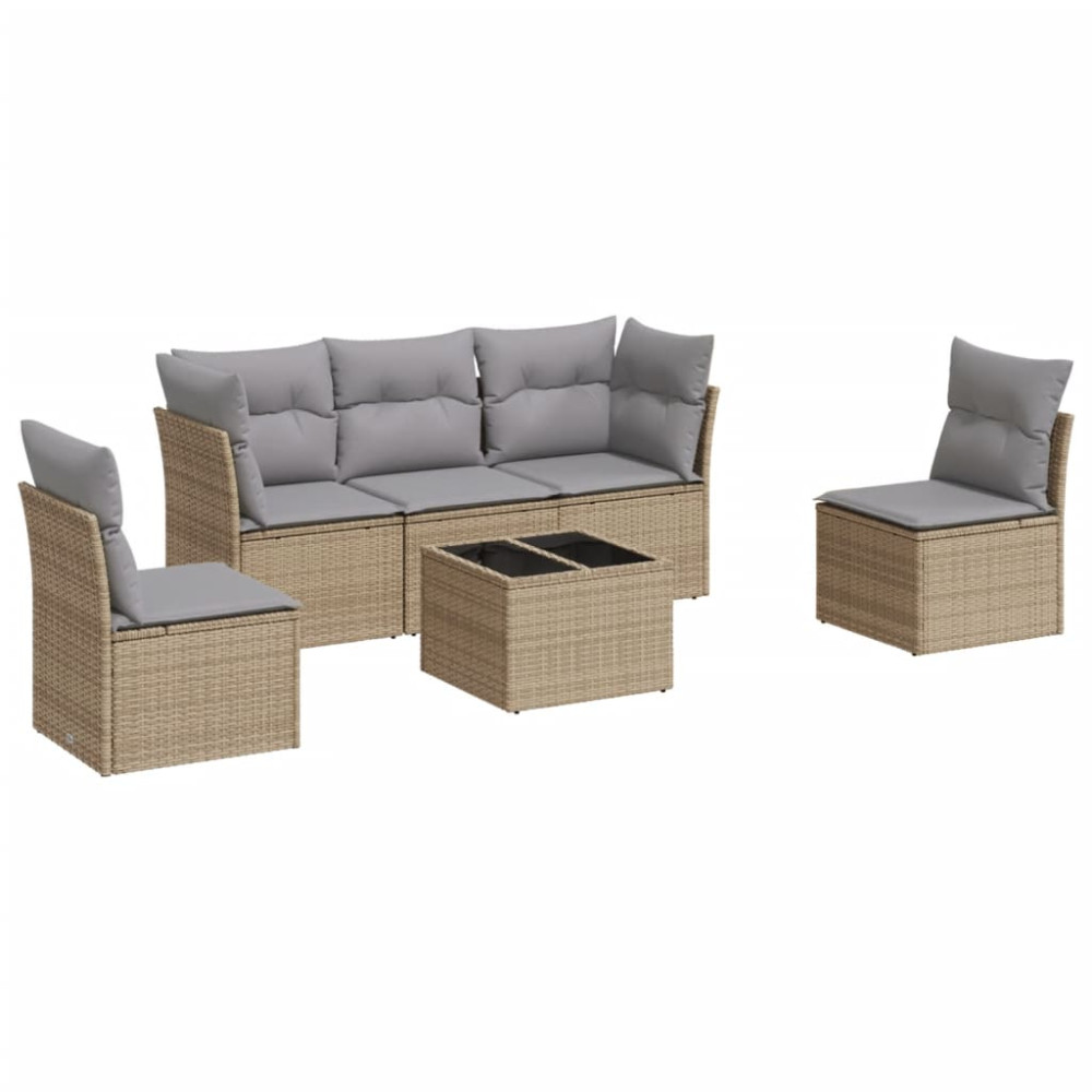 Produktbild för Soffgrupp för trädgården med dynor 6 delar beige konstrotting