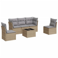 Produktbild för Soffgrupp för trädgården med dynor 6 delar beige konstrotting