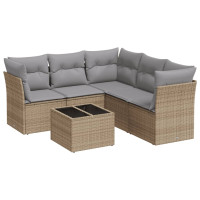 Produktbild för Soffgrupp för trädgården med dynor 6 delar beige konstrotting